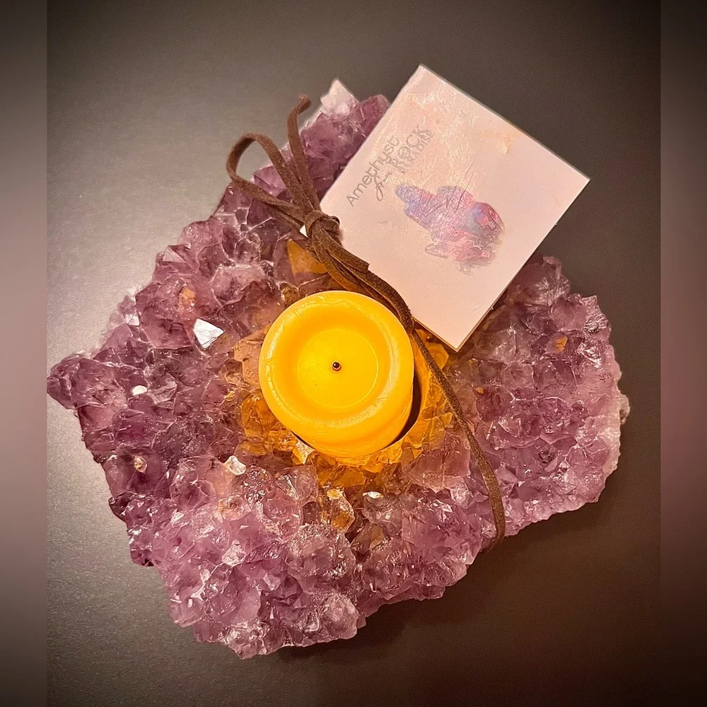 Amethyst Candle Holder “Rock Paradise” Hand-Crafted Authentic Made in Brazil NWT - Picture 2 of 12
